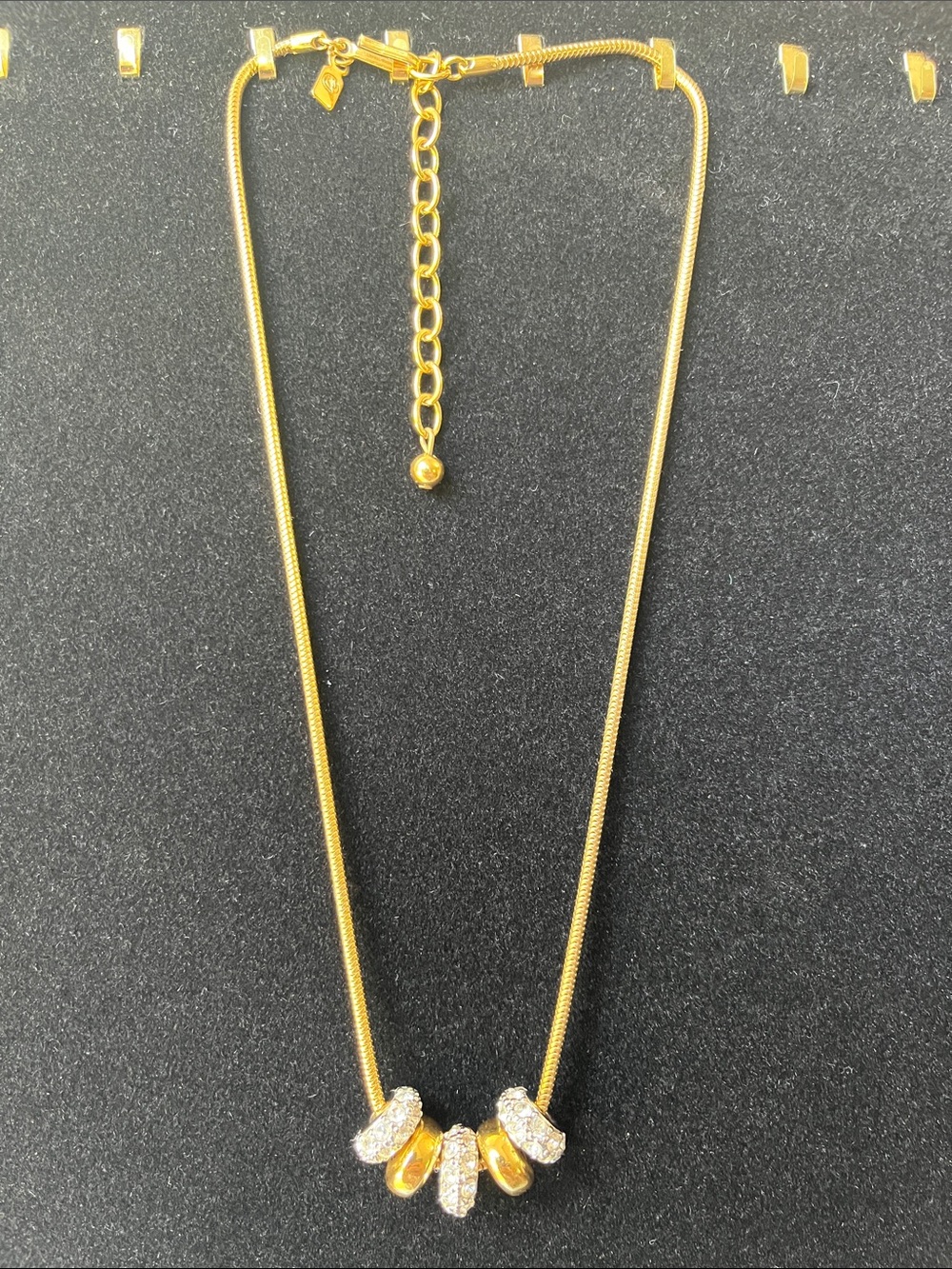 Vintage Signed Swarovski Swan Logo Gold Snake Chain Slider Necklace 1990s